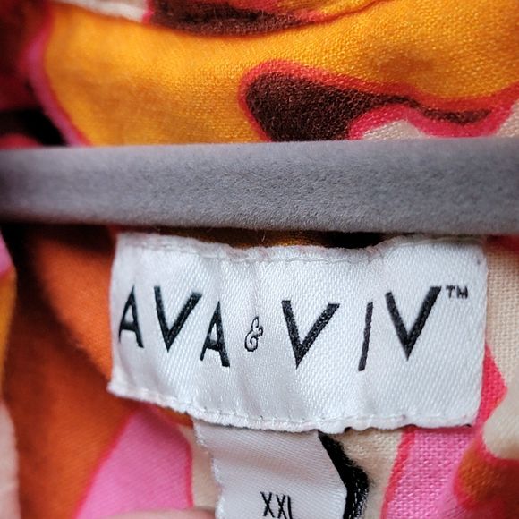 2 Pcs Ava & Viv Linen Blend 70’s Groovy Top & Bottom Orange Colorful Print XXL - Picture 5 of 10